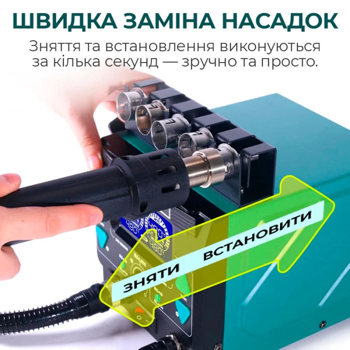Паяльна станція 2 в 1 YIHUA 992D-III / термофен + 2 паяльники C210 C245 / 3 канали пам'яті / 1220 Вт