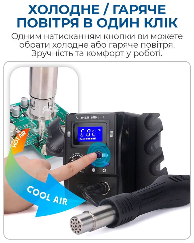 Термовоздушная паяльная станция WEP 959D II термофен / 100-480°С / 120 л/мин / 5 насадок / 700 Вт