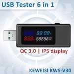 USB тестер струму напруги ємності KEWEISI KWS-V30 QC3.0 / 4-30V / 195W / 6.5A Black