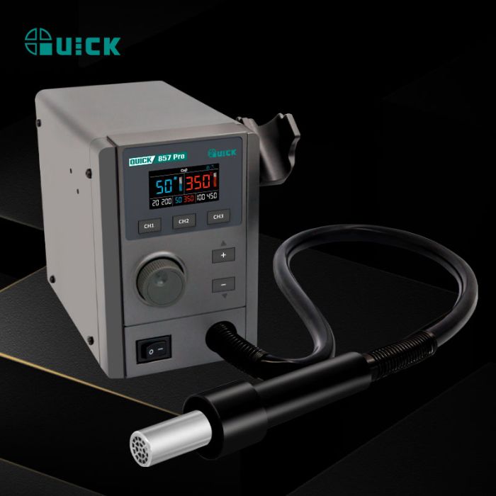 Термоповітряна паяльна станція QUICK 857 Pro / 3 канали пам'яті / 100-500°C / 40 л/хв / 580 Вт