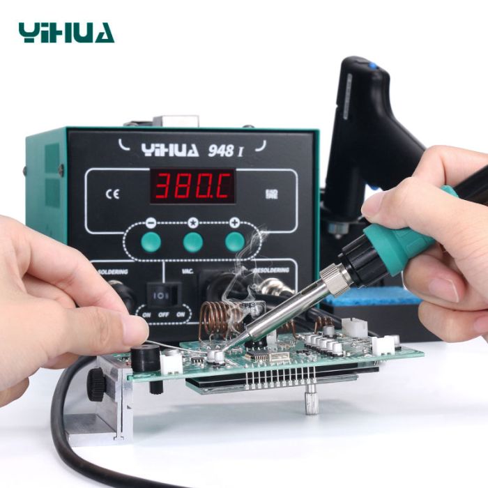 Паяльная станция 2 в 1 YIHUA 948-I / паяльник + вакуумный оловоотсос / 200-480°C / 90 Вт