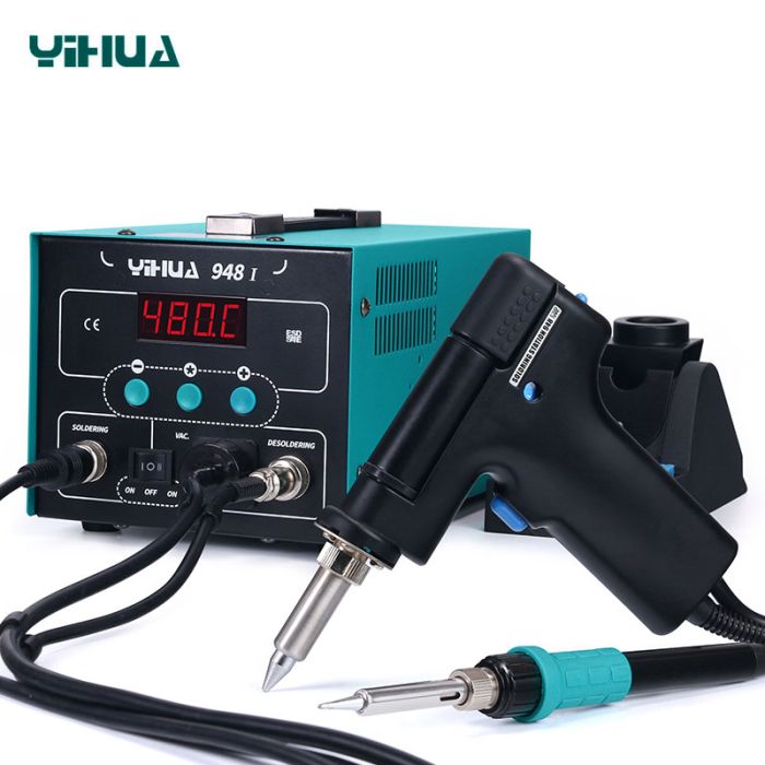 Паяльная станция 2 в 1 YIHUA 948-I / паяльник + вакуумный оловоотсос / 200-480°C / 90 Вт