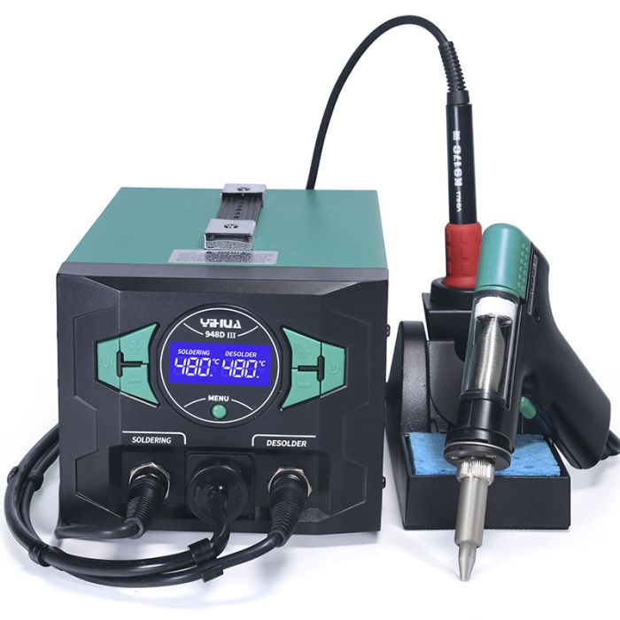 Паяльная станция 2 в 1 YIHUA 948D-III / паяльник + вакуумный оловоотсос / 200-480°C / 110 Вт
