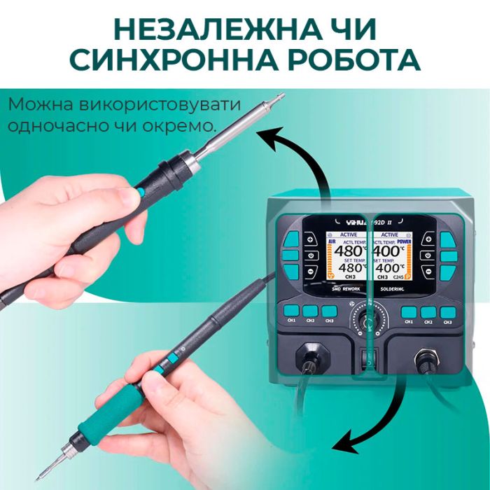 Паяльна станція 2 в 1 YIHUA 992D-II / прецизійний термофен + паяльник C210 / 90-450°C / 10 л/хв / 210 Вт