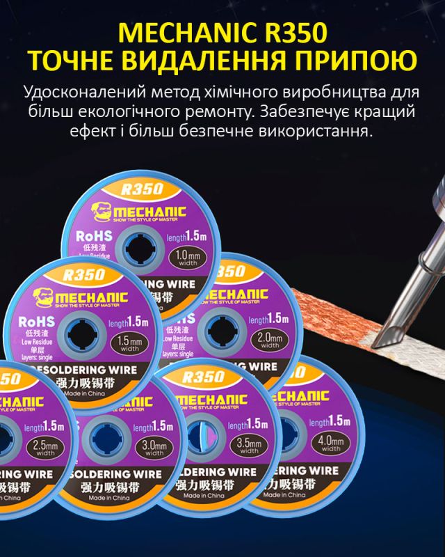 Обплетення для зняття припою Mechanic R350 / довжина 1.5 м / ширина 3.5 мм