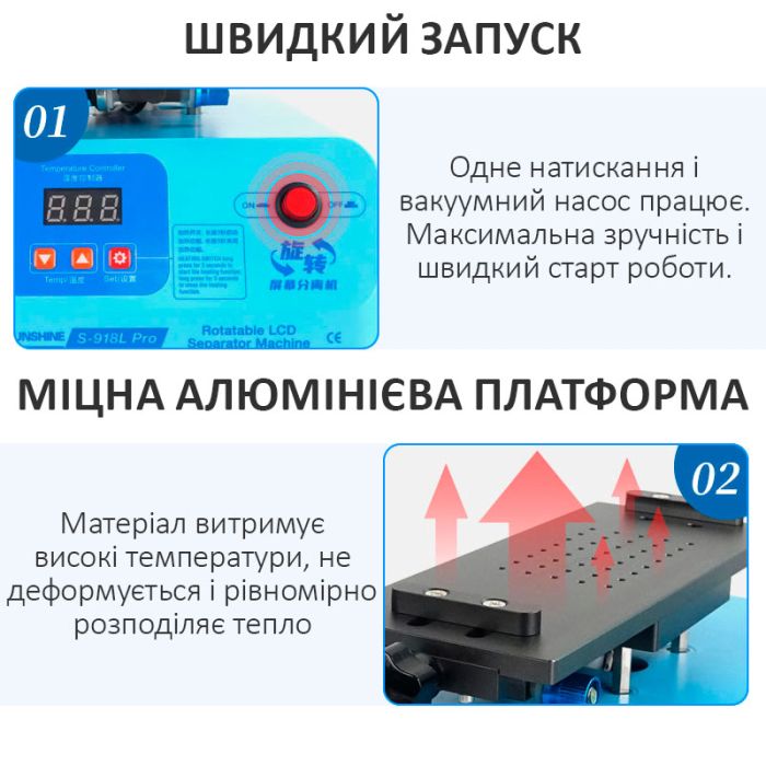 Сепаратор вакуумний Sunshine S-918L Pro для ремонту смартфонів / 8.5'' / обертання 360° / 50-130°C / 400 Вт