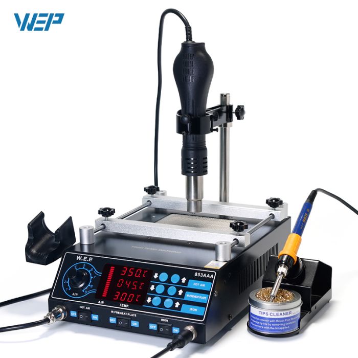 Паяльная станция 3 в 1 WEP 853AAA / фен + паяльник + ИК преднагреватель / LED дисплей / 1200 Вт