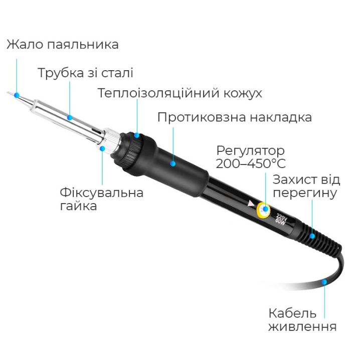 Паяльник Sunshine SL-908 / регулировка температуры 200 - 450°С / жало 900М / 60 Вт