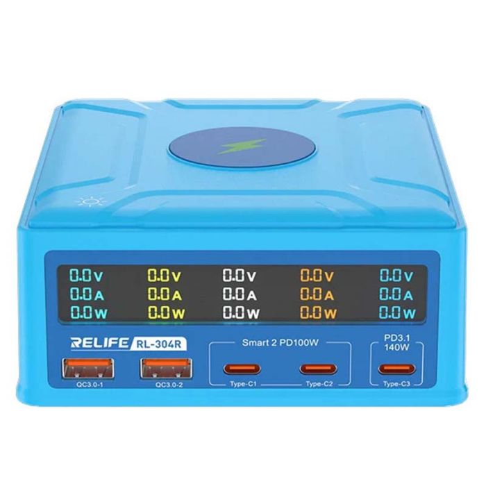 Швидкий зарядний пристрій Relife RL-304R / бездротова зарядка QI 15W / 2xUSB / 3xUSB Type-C PD3.1 / 260W