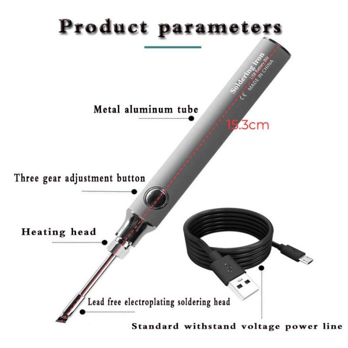 Паяльник USB портативный беспроводной с подставкой, питание 5V, 8W, 330 - 450°C White
