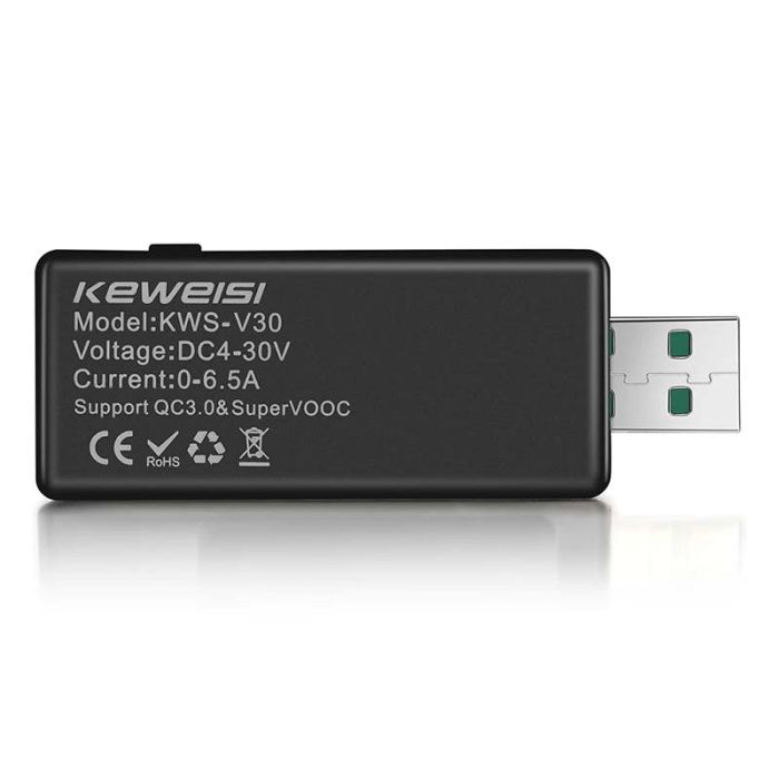 USB тестер струму напруги ємності KEWEISI KWS-V30 QC3.0 / 4-30V / 195W / 6.5A White
