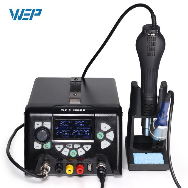 Паяльна станція 3 в 1 WEP 853D 5A II / термофен, паяльник, блок живлення / 970 Вт / 30V / 5A