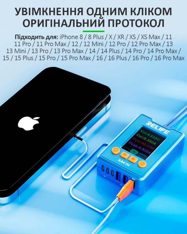 Кабелі для блоків живлення RELIFE XA4 Pro / роз'єми для плат iPhone 8 - 16 Pro Max