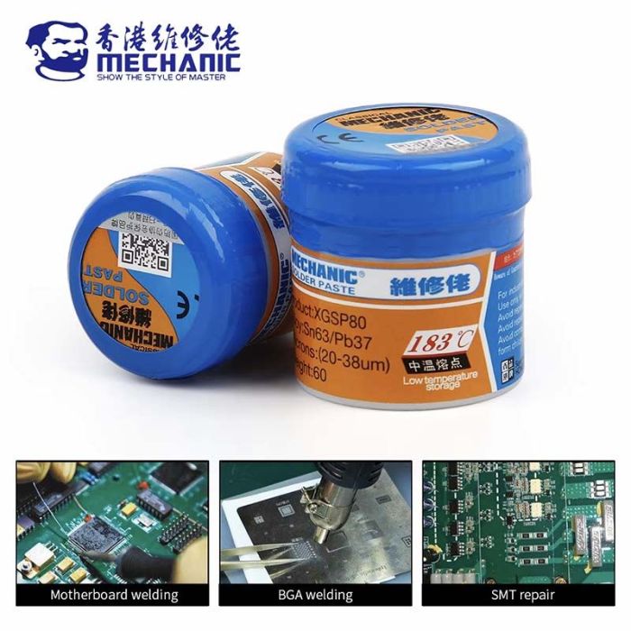 УЦІНКА! Паяльна паста BGA Mechanic XGSP80 / Sn 63%, Pb 37% / 183°C / 60 г / закінчується термін зберігання