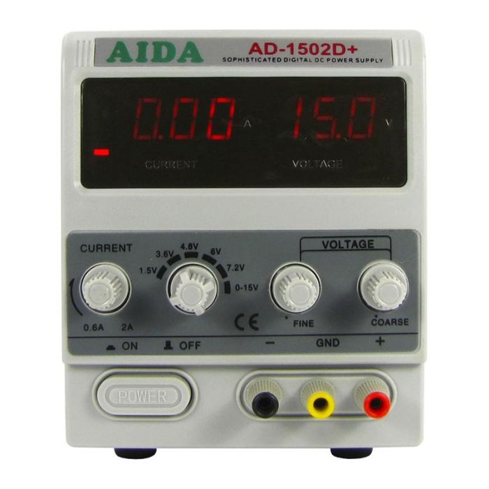 Блок живлення AIDA AD-1502D+, 15V, 2A, цифрова індикація, RF індикатор, автовідновлення після КЗ
