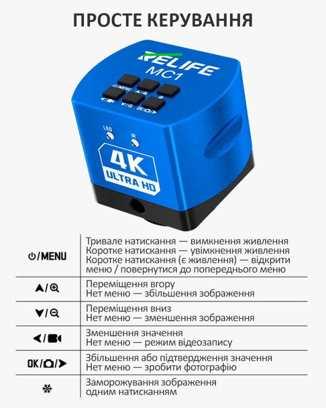 Цифрова камера для мікроскопа RELIFE MC1 4K Ultra HD / Сенсор Sony / HDMI Type-C