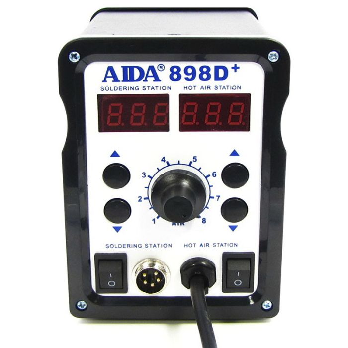 Паяльна станція 2 в 1 AIDA 898D+ / термофен + паяльник / 3 насадки / 100 - 480°C / 600 Вт