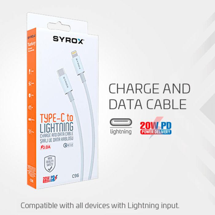 Кабель Type-С-Lightning 18В 3.0А Syrox С96