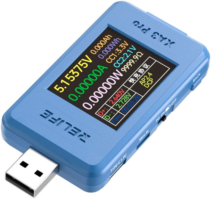 Багатофункціональний USB тестер RELIFE XA3 Pro / 1.77'' / Type-C / Синхронізація з ПК / 4-24В / 6.5A