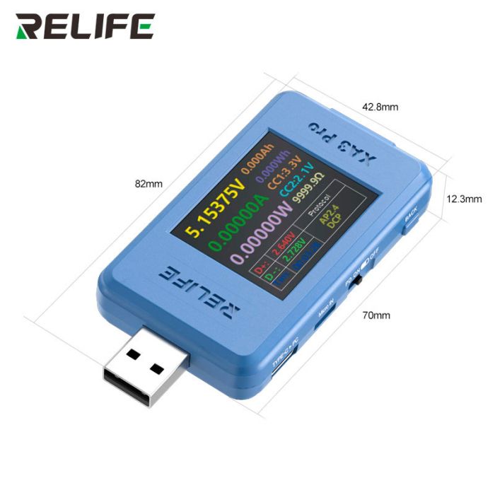 Багатофункціональний USB тестер RELIFE XA3 Pro / 1.77'' / Type-C / Синхронізація з ПК / 4-24В / 6.5A