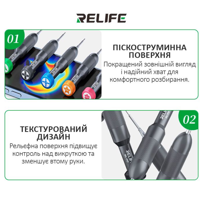 Набір викруток Relife RL-717A / прецизійні / для ремонту (Y0.6 / ★0.8 / ➕1.5 / iP2.5 / iP17) 5 шт.