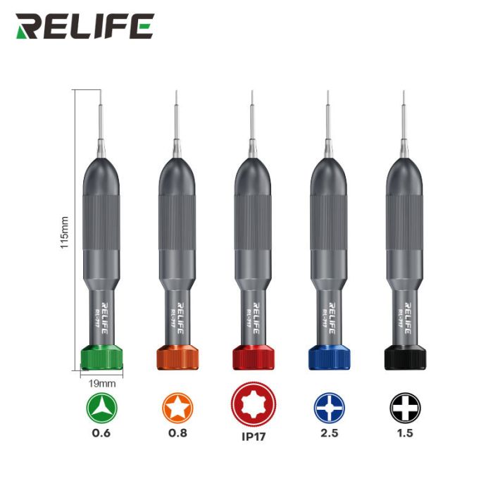 Набір викруток Relife RL-717A / прецизійні / для ремонту (Y0.6 / ★0.8 / ➕1.5 / iP2.5 / iP17) 5 шт.