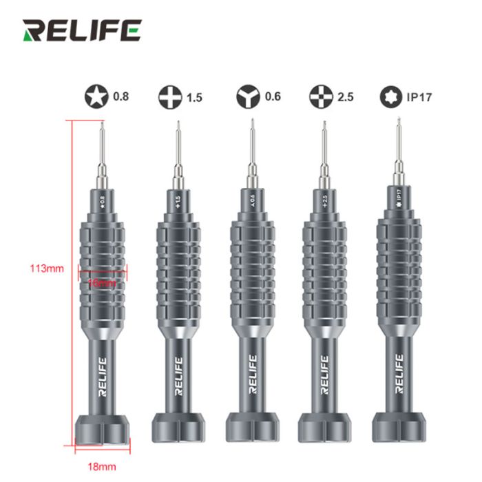 Набір викруток Relife RL-730A / прецизійні / для ремонту (Y0.6 / ★0.8 / ➕1.5 / iP2.5 / iP17) 5 шт.