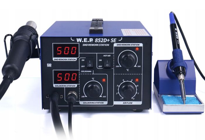 Паяльная станция 2 в 1 WEP 852D+SE pump / термофен + паяльник / компрессор / 4 насадки / 650 Вт