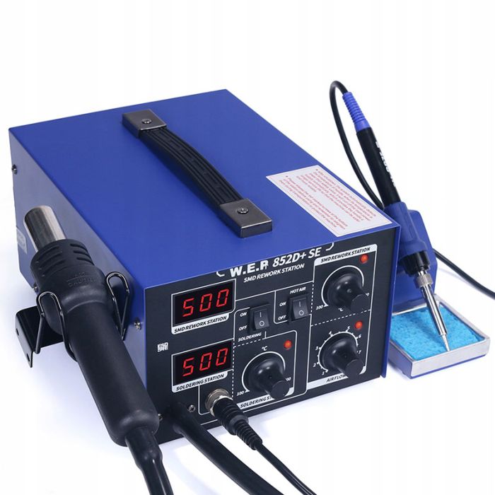 Паяльная станция 2 в 1 WEP 852D+SE pump / термофен + паяльник / компрессор / 4 насадки / 650 Вт