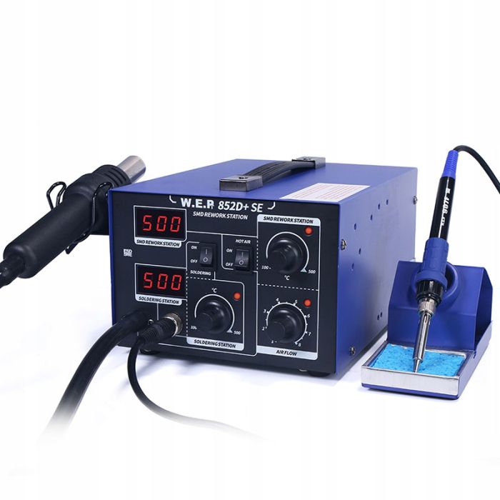 Паяльная станция 2 в 1 WEP 852D+SE pump / термофен + паяльник / компрессор / 4 насадки / 650 Вт