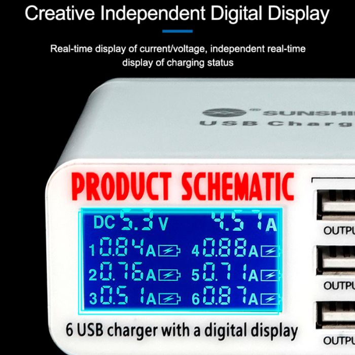 Швидкий зарядний пристрій Sunshine SS-304D 3.5A / 6xUSB / 30W