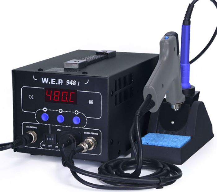 Паяльная станция 2 в 1 WEP 948-I / паяльник + вакуумный оловоотсос / 200-480°C / 90 Вт