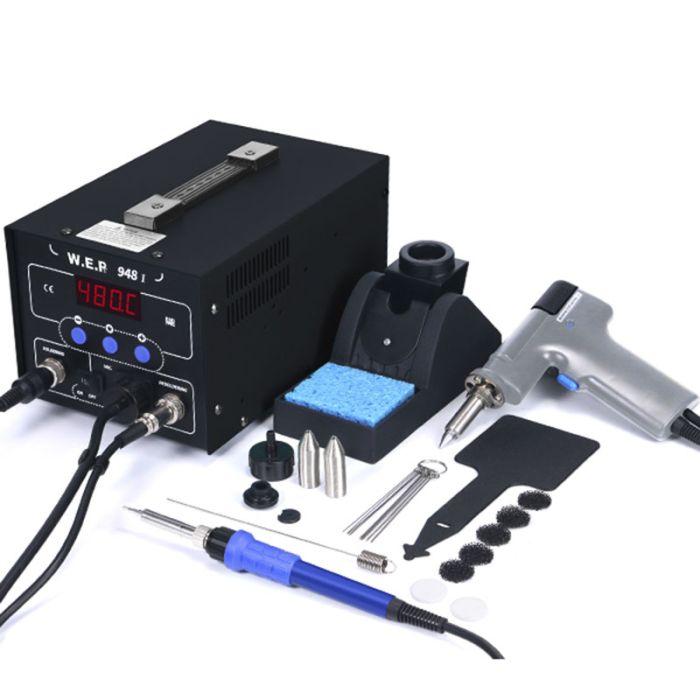 Паяльная станция 2 в 1 WEP 948-I / паяльник + вакуумный оловоотсос / 200-480°C / 90 Вт