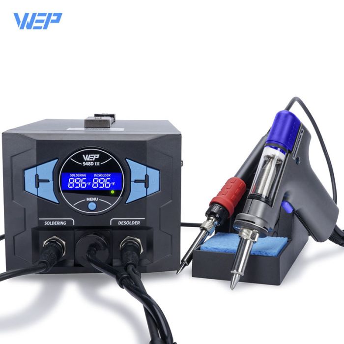 Паяльная станция 2 в 1 WEP 948D-III / паяльник + вакуумный оловоотсос / 200-480°C / 110 Вт