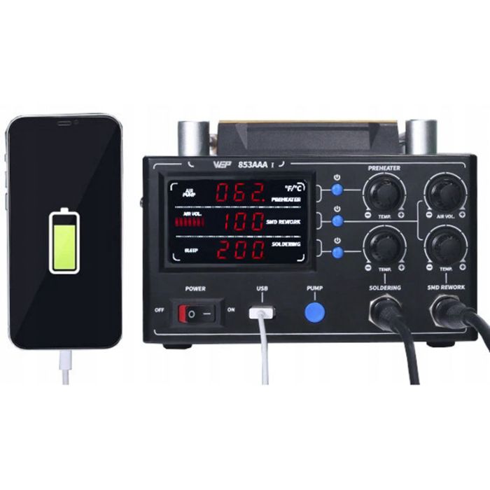Паяльна станція 3 в 1 WEP 853AAA-I / фен / паяльник / сепаратор / LED дисплей / USB / 1180 Вт