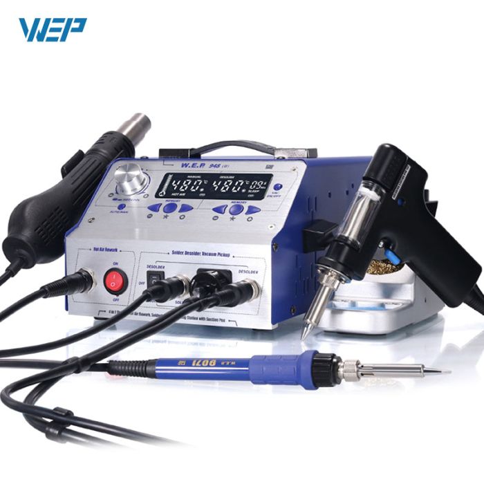Паяльная станция 4 в 1 WEP 948-II / паяльник + термофен + оловоотсос + вакуумный пинцет / 780 Вт
