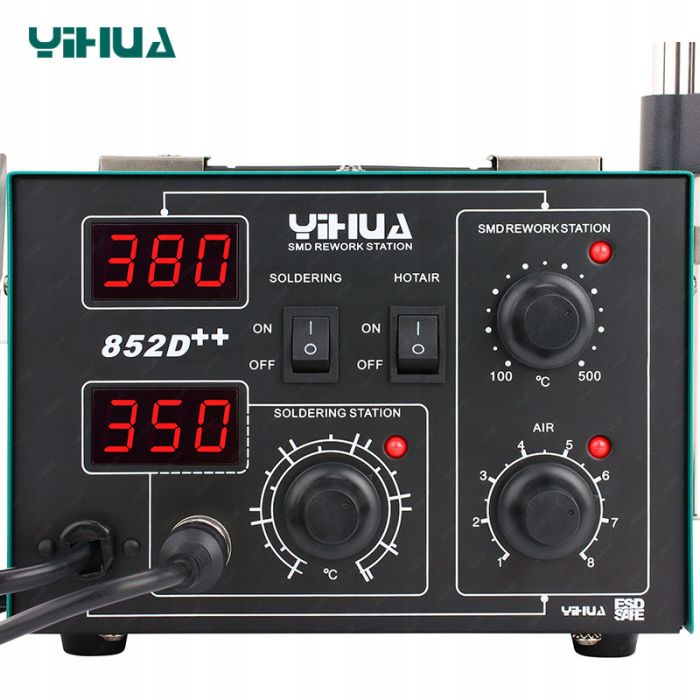 Паяльна станція 2 в 1 YIHUA 852D++ / паяльник 50 Вт + термофен 650 Вт з тримачем
