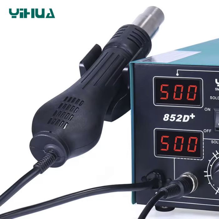 Паяльна станція 2 в 1 YIHUA 852D+ FAN / паяльник 50 Вт + термофен 650 Вт / LED дисплей / 3 насадки