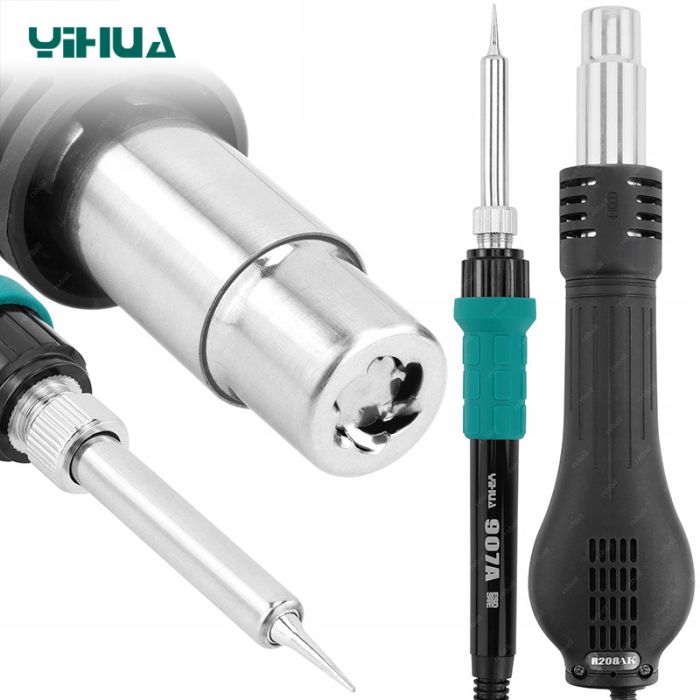 Паяльна станція 2 в 1 YIHUA 852D+ FAN / паяльник 50 Вт + термофен 650 Вт / LED дисплей / 3 насадки