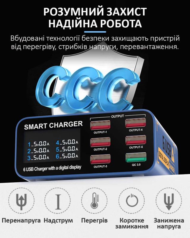 Быстрое зарядное устройство Sunshine SS-304Q 3.5A / 5xUSB / 1xUSB QC3.0 / 40W Purple