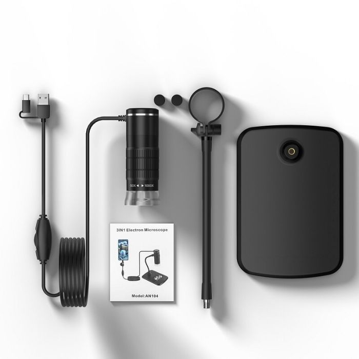Микроскоп цифровой портативный AN104 / кратность 1000X / OTG Micro USB / Type-C / подсветка