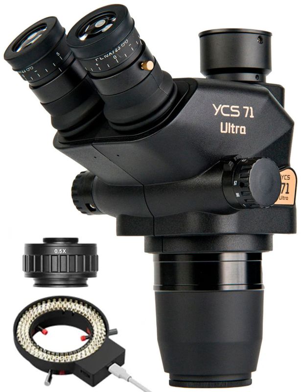 Мікроскоп тринокулярний YCS 71 Ultra / 6.7X-45X / адаптер CTV 0.5X / LED підсвітка / без штатива / Чорний