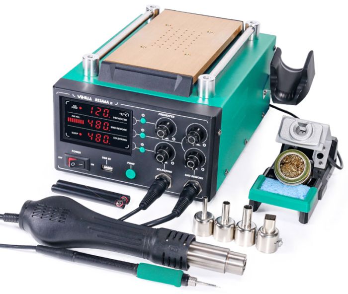 Паяльная станция 3 в 1 YIHUA 853AAA-II / паяльник C245 + термофен + сепаратор / USB / 1250 Вт