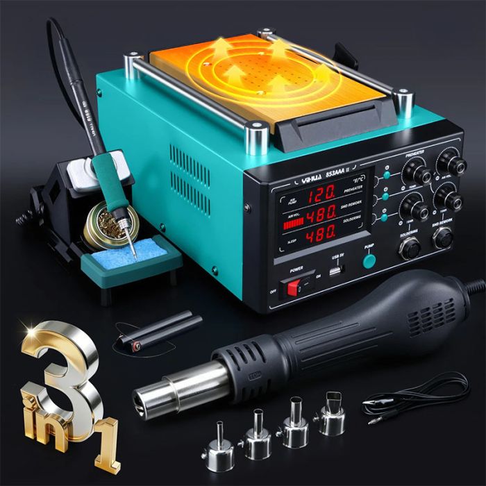 Паяльная станция 3 в 1 YIHUA 853AAA-II / паяльник C245 + термофен + сепаратор / USB / 1250 Вт