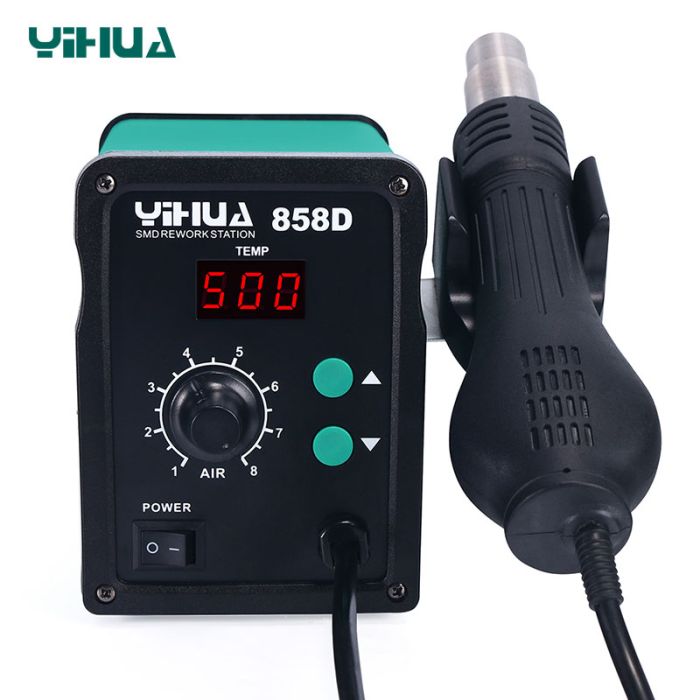 Термоповітряна паяльна станція YIHUA 858D термофен / 100-500°С / 120 л/хв / 3 насадки / 700 Вт