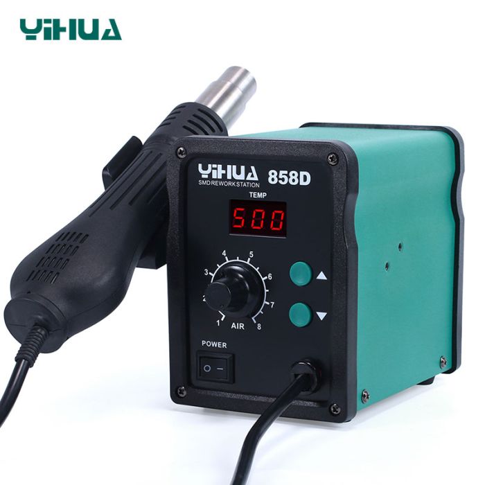 Термоповітряна паяльна станція YIHUA 858D термофен / 100-500°С / 120 л/хв / 3 насадки / 700 Вт