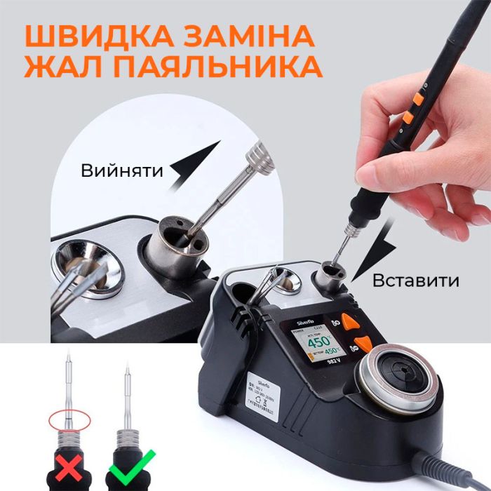 Паяльна станція Silverflo 982 V / прецизійний паяльник C210 / 90-450°C / 40 Вт Black