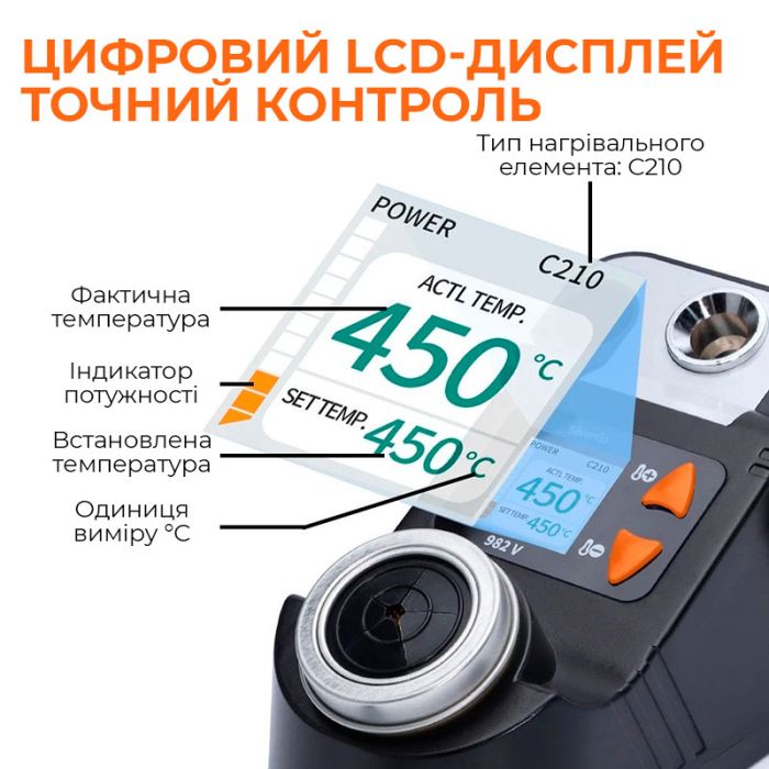 Паяльна станція Silverflo 982 V / прецизійний паяльник C210 / 90-450°C / 40 Вт Black