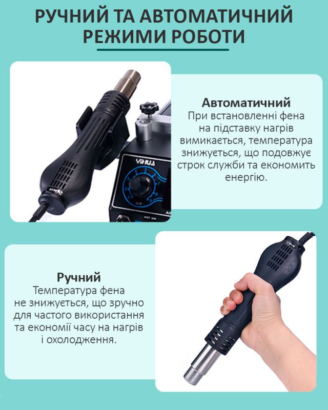 Паяльная станция 3 в 1 YIHUA 853AAA / фен + паяльник + ИК преднагреватель / LED дисплей / 1200 Вт