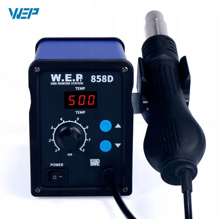 Термовоздушная паяльная станция WEP 858D термофен / 100-500°С / 120 л/мин / 3 насадки / 700 Вт